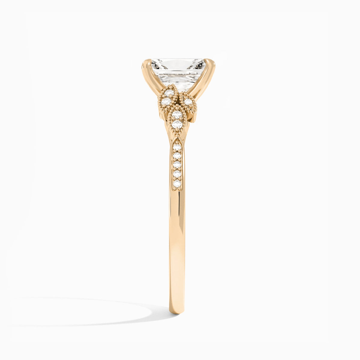 Radiant Aspen Lab Grown Diamond Engagement Ring In 14K Rose Gold, Side View