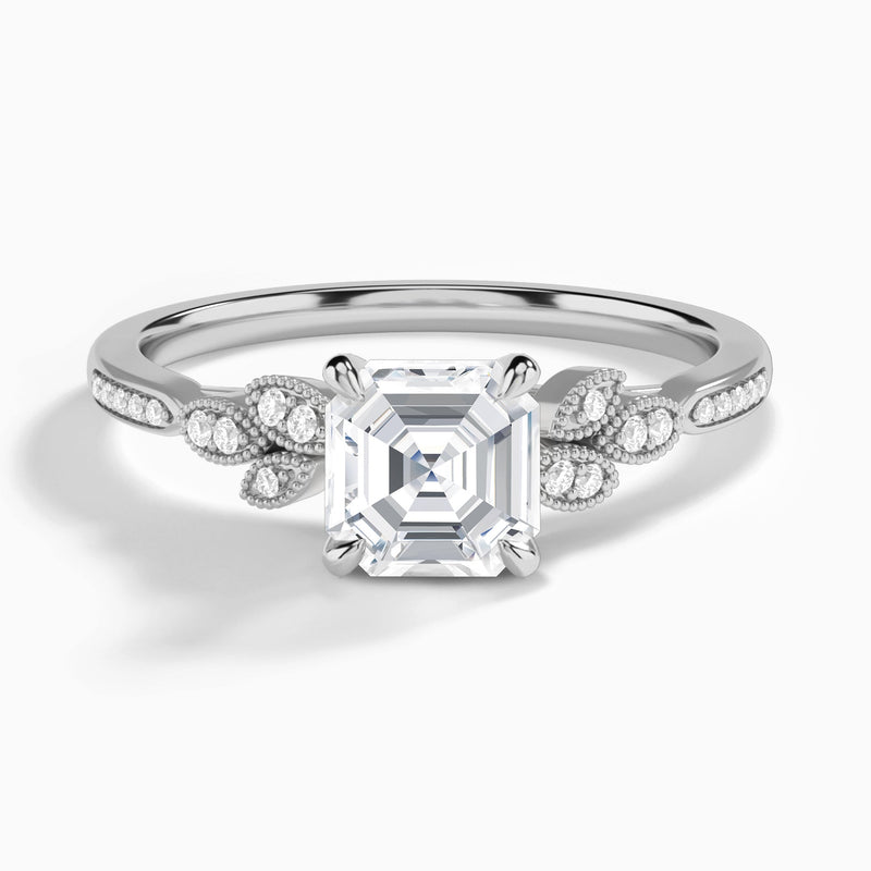 Asscher Aspen Lab Grown Diamond Engagement Ring In 18K White Gold - Lucenjuri