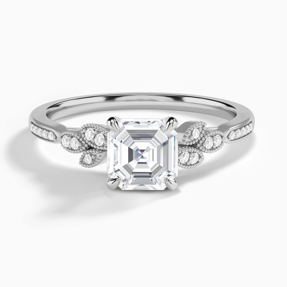 Asscher Aspen Lab Grown Diamond Engagement Ring In 14K White Gold - Lucenjuri