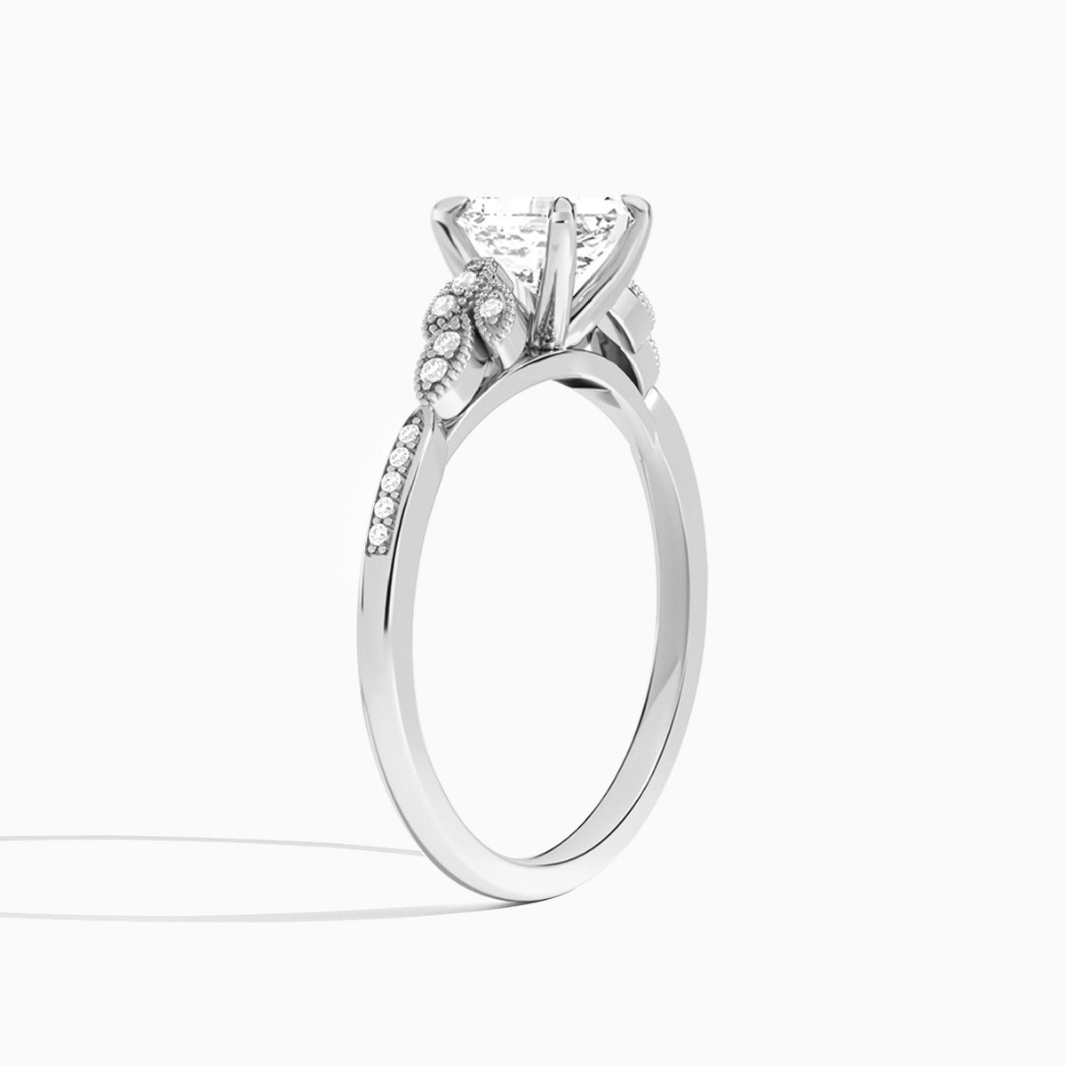Asscher Aspen Lab Grown Diamond Engagement Ring In 18K White Gold, Angle View