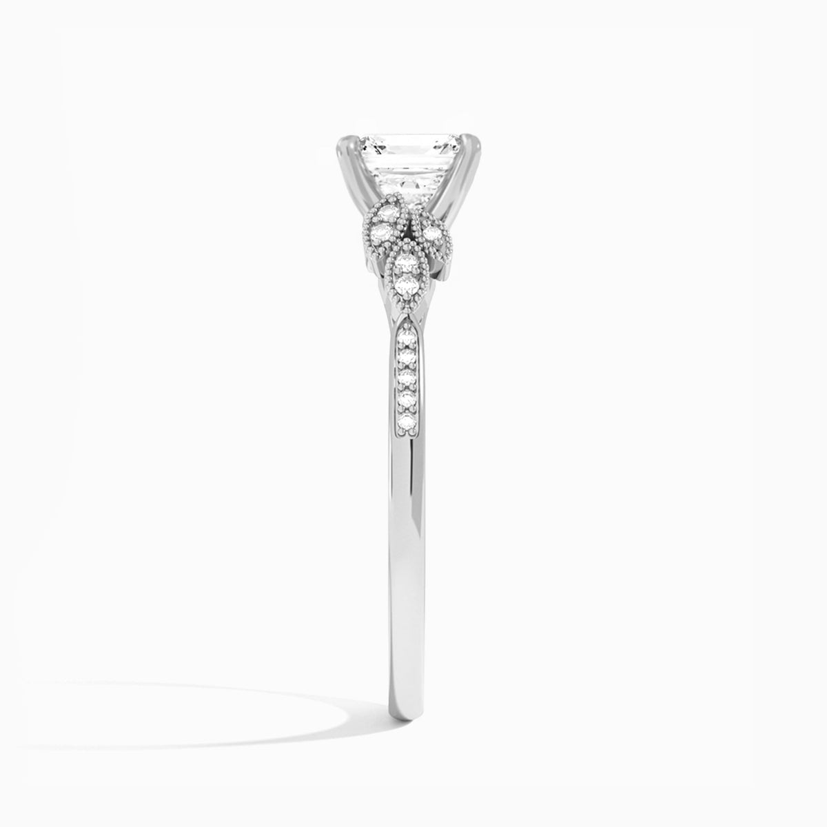 Asscher Aspen Lab Grown Diamond Engagement Ring In 18K White Gold, Side View
