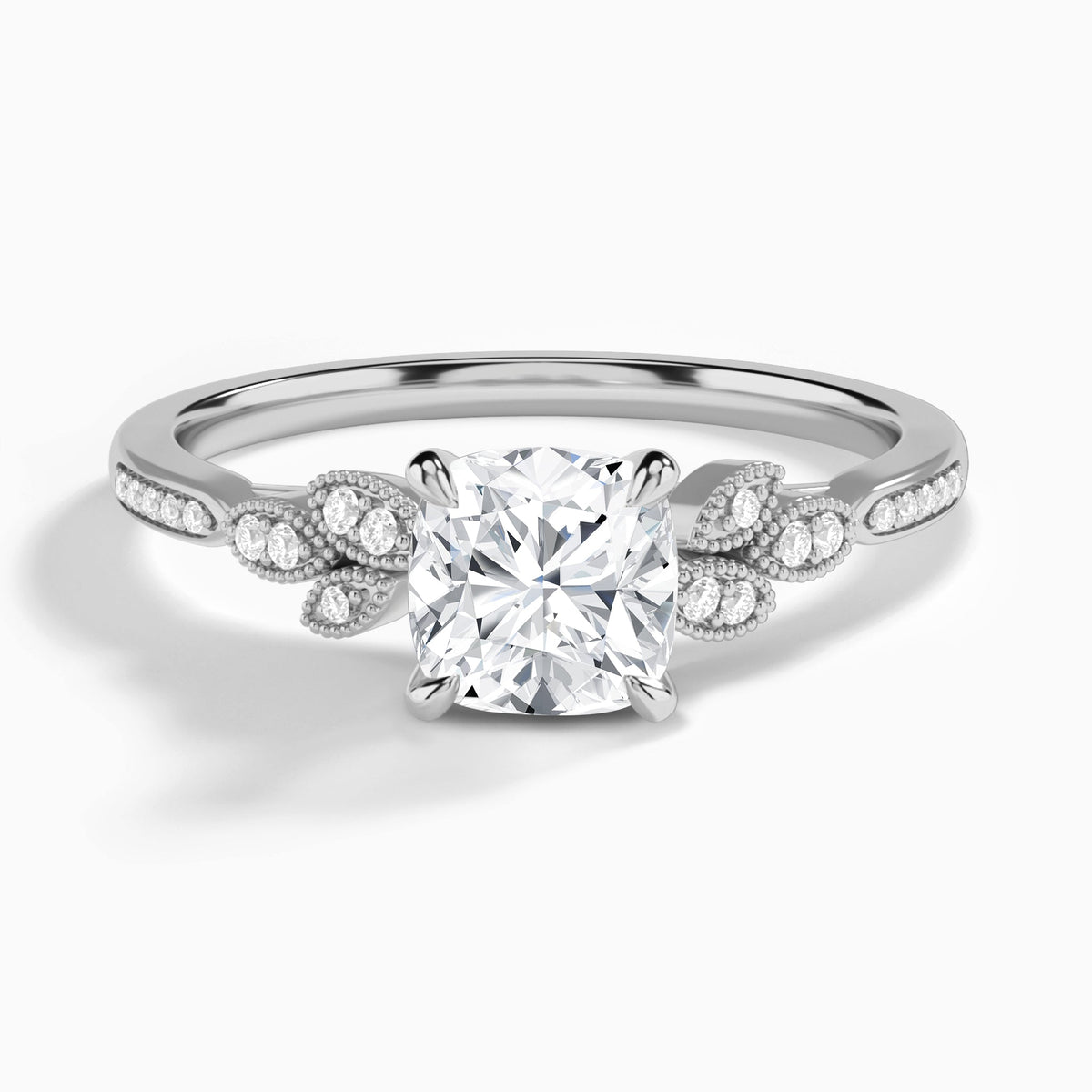 Cushion Aspen Lab Grown Diamond Engagement Ring In 14K White Gold - Lucenjuri