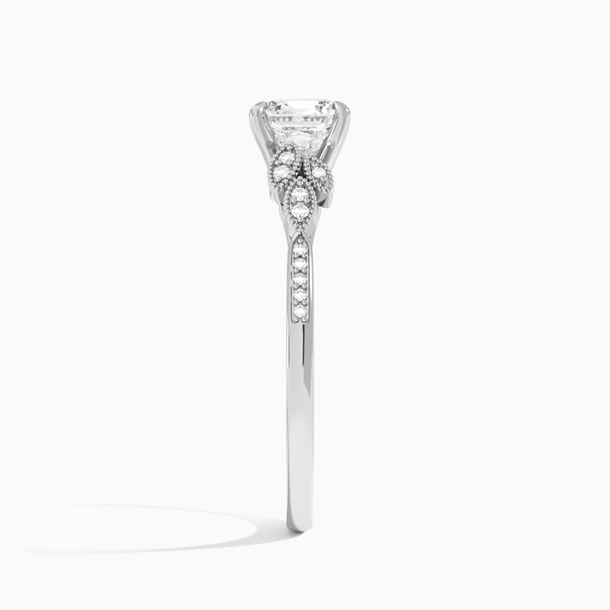 Cushion Aspen Lab Grown Diamond Engagement Ring In 18K White Gold, Side View