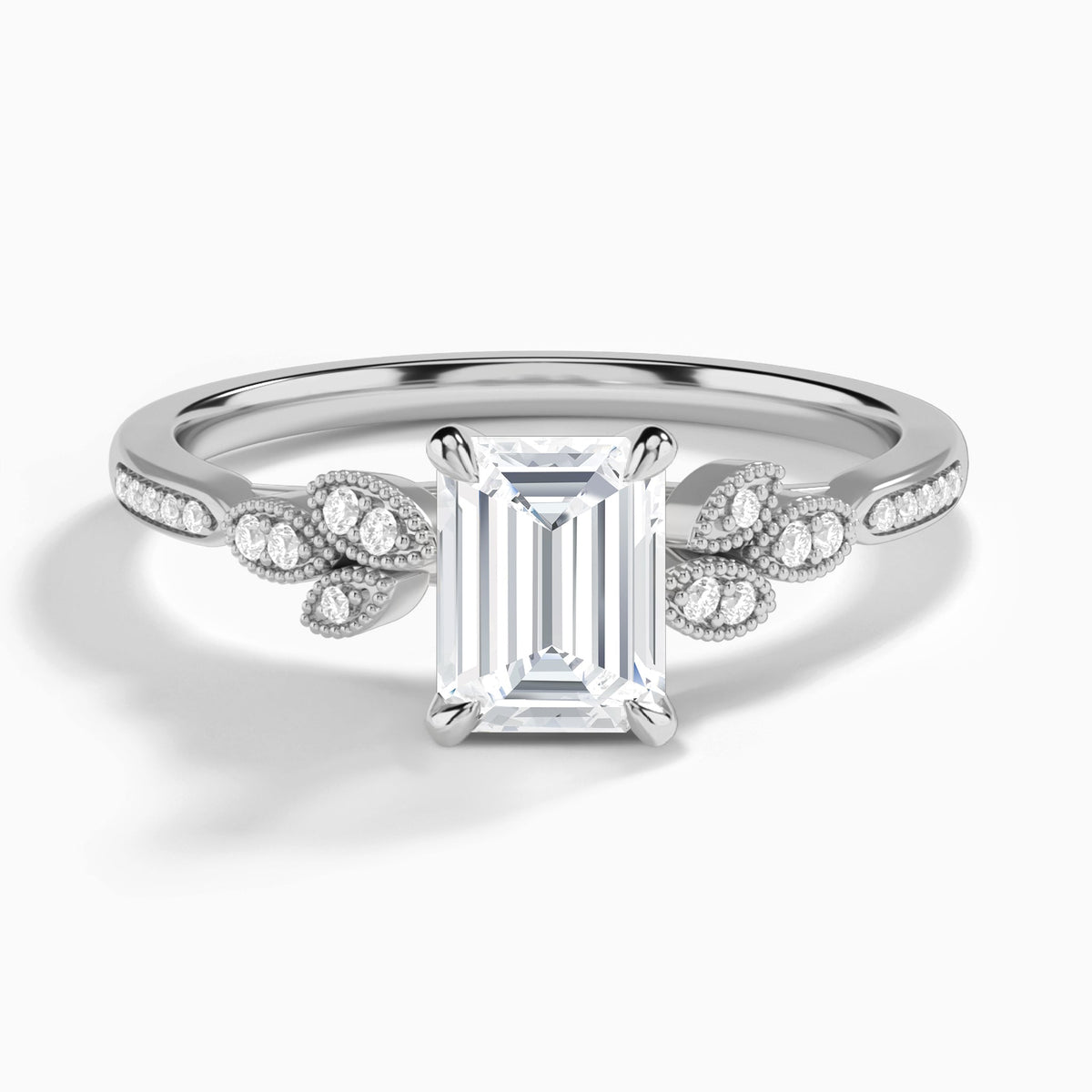 Emerald Aspen Lab Grown Diamond Engagement Ring In 14K White Gold - Lucenjuri