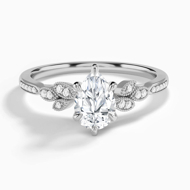 Pear Aspen Lab Grown Diamond Engagement Ring In 18K White Gold - Lucenjuri