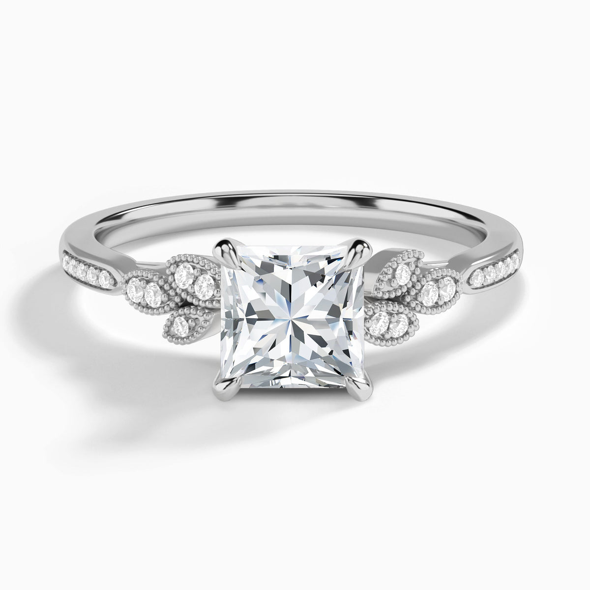 Princess Aspen Lab Grown Diamond Engagement Ring In 18K White Gold - Lucenjuri
