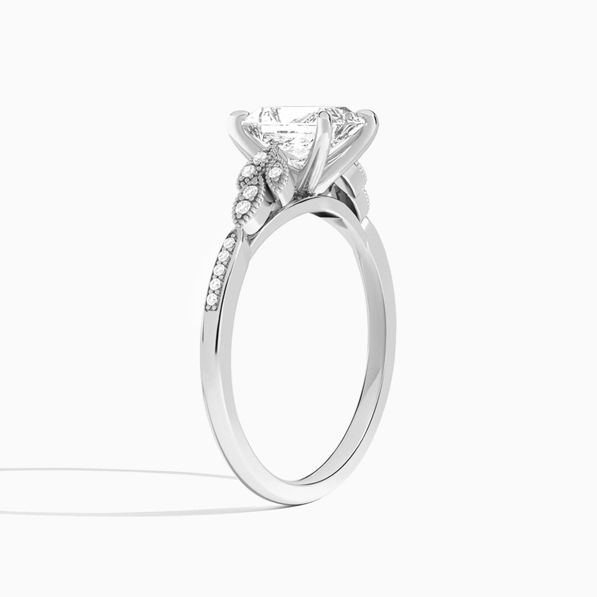 Radiant Aspen Lab Grown Diamond Engagement Ring In 14K White Gold, Angle View