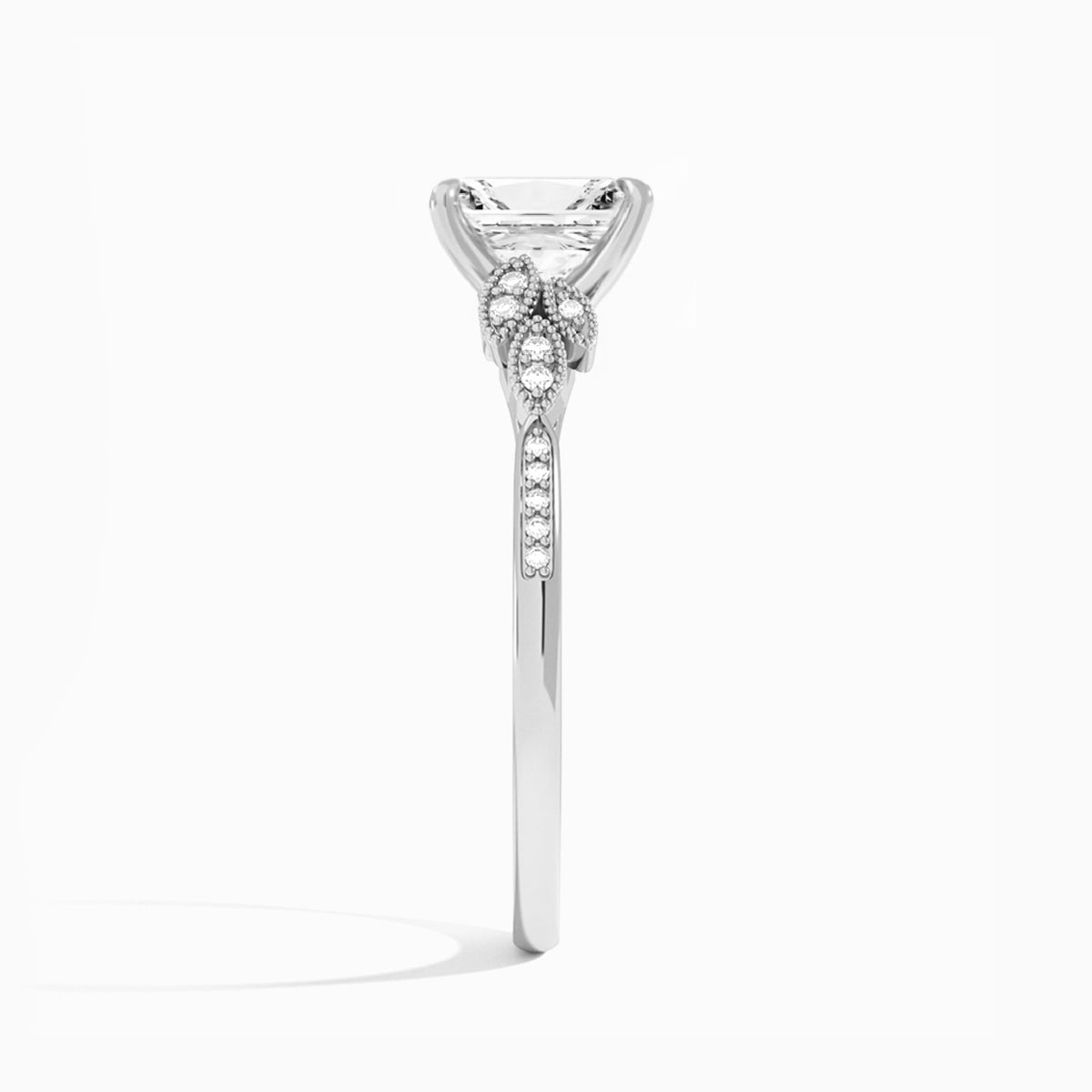 Radiant Aspen Lab Grown Diamond Engagement Ring In 14K White Gold, Side View