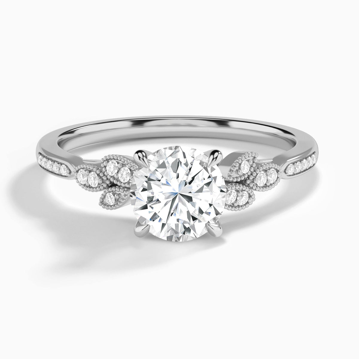 Round Aspen Lab Grown Diamond Engagement Ring In 18K White Gold - Lucenjuri