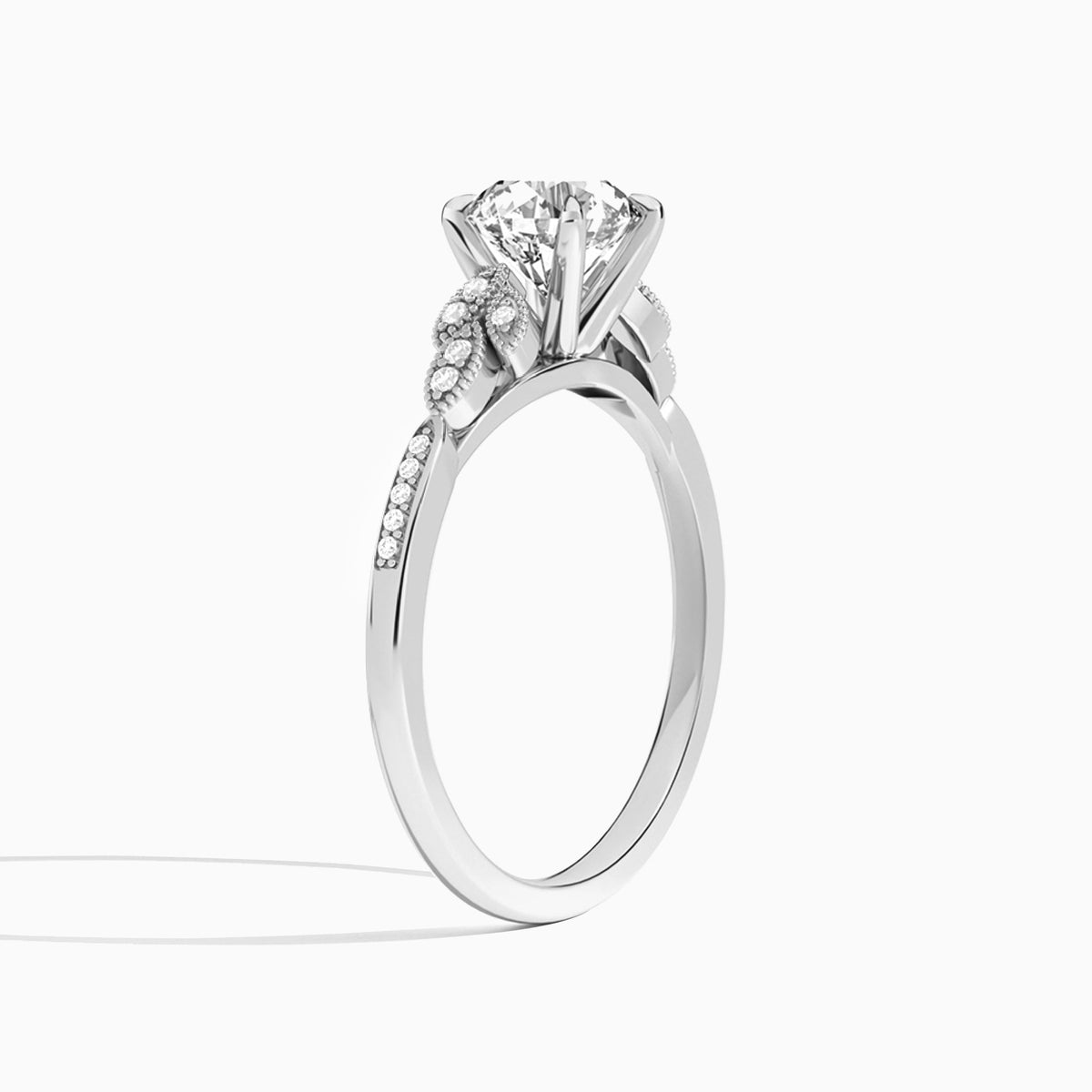 Round Aspen Lab Grown Diamond Engagement Ring In 18K White Gold, Angle View