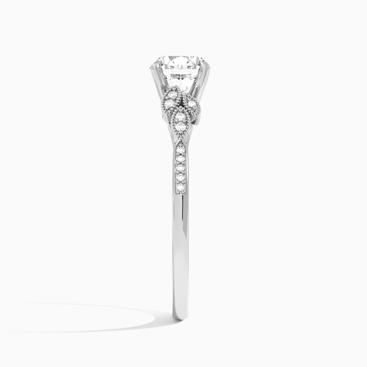 Round Aspen Lab Grown Diamond Engagement Ring In 14K White Gold, Side View