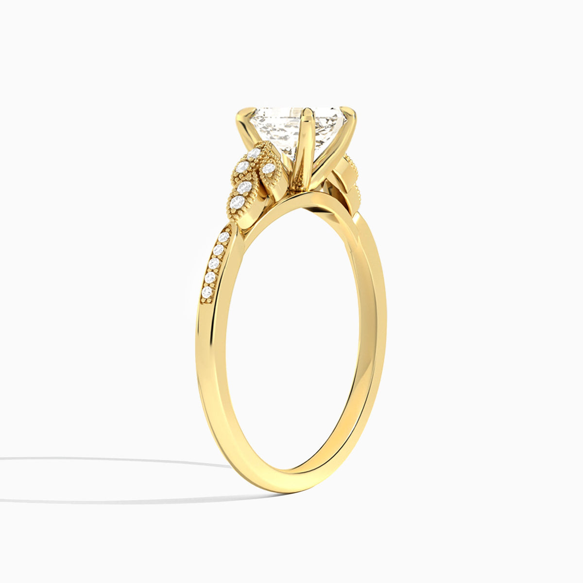 Asscher Aspen Lab Grown Diamond Engagement Ring In 14K Yellow Gold, Angle View