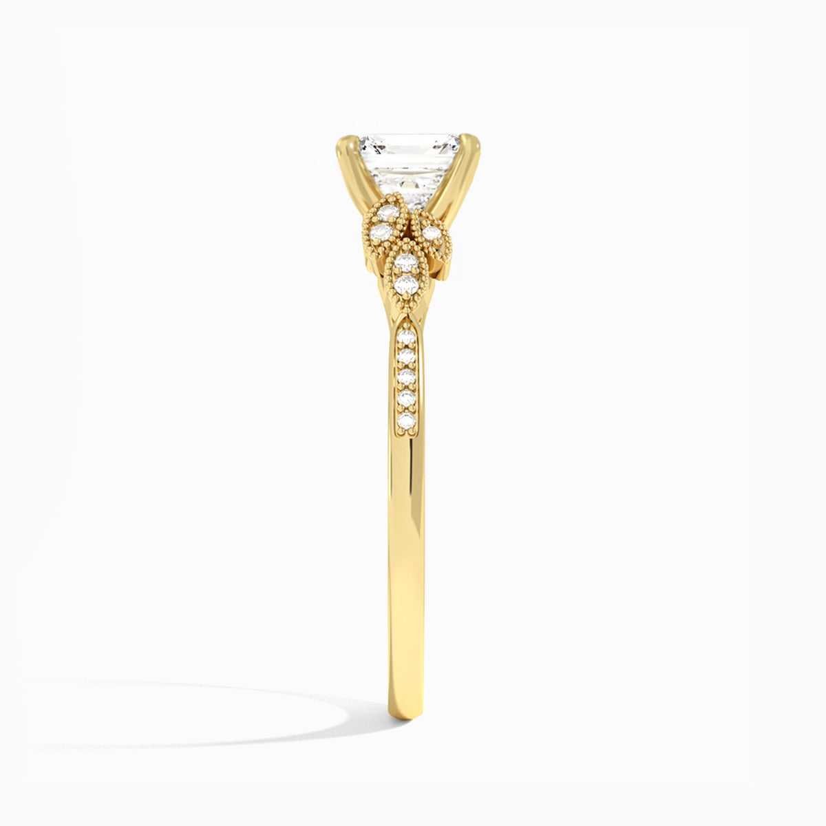 Asscher Aspen Lab Grown Diamond Engagement Ring In 18K Yellow Gold, Side View