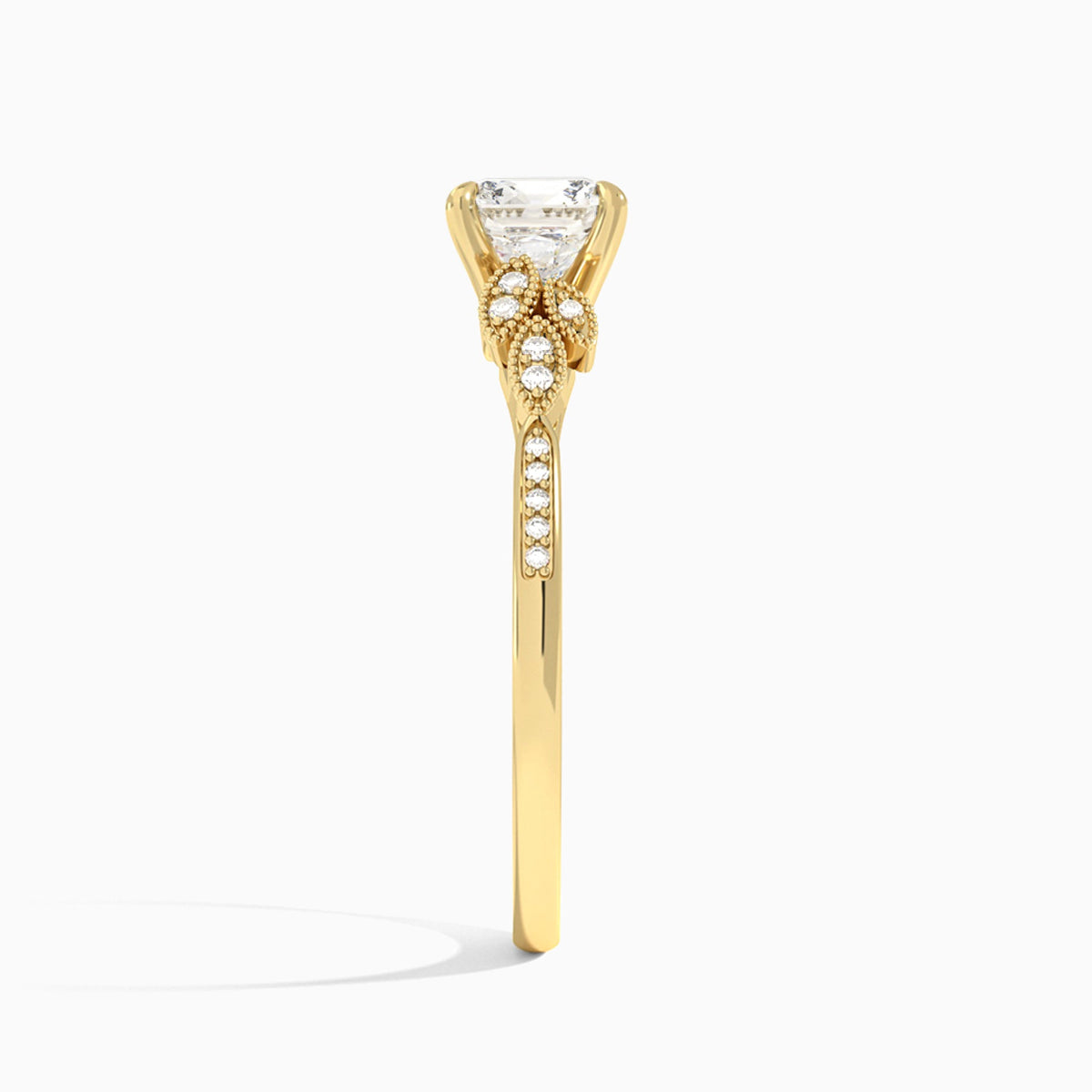 Cushion Aspen Lab Grown Diamond Engagement Ring In 18K Yellow Gold, Side View