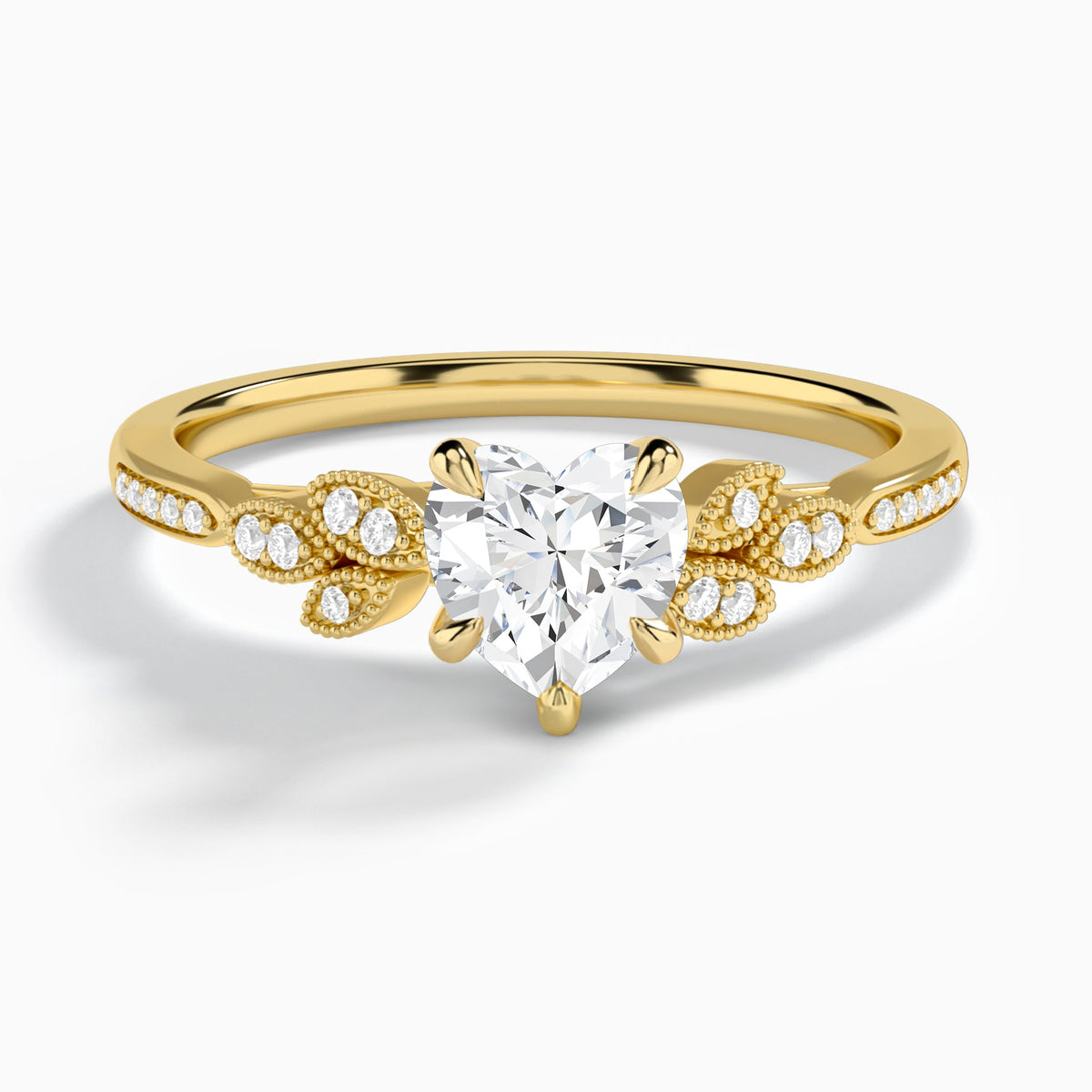 Heart Aspen Lab Grown Diamond Engagement Ring In 18K Yellow Gold - Lucenjuri