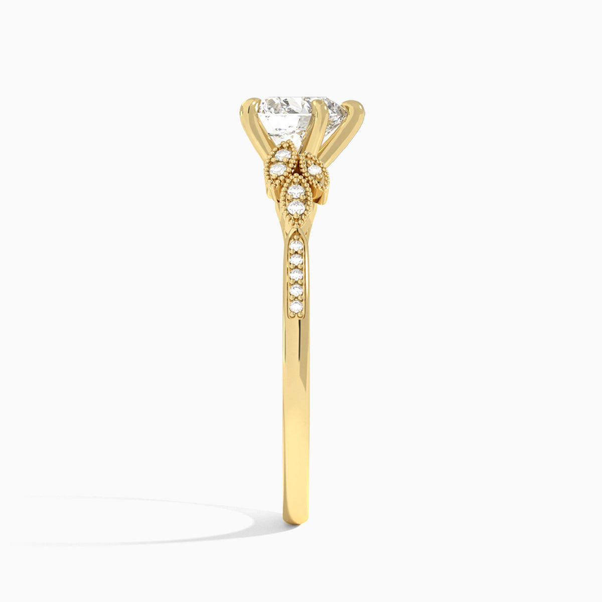 Heart Aspen Lab Grown Diamond Engagement Ring In 14K Yellow Gold, Side View