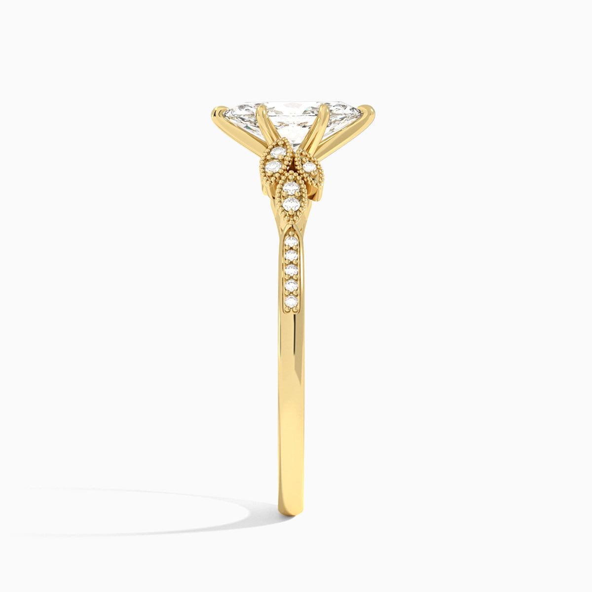 Marquise Aspen Lab Grown Diamond Engagement Ring In 14K Yellow Gold, Side View