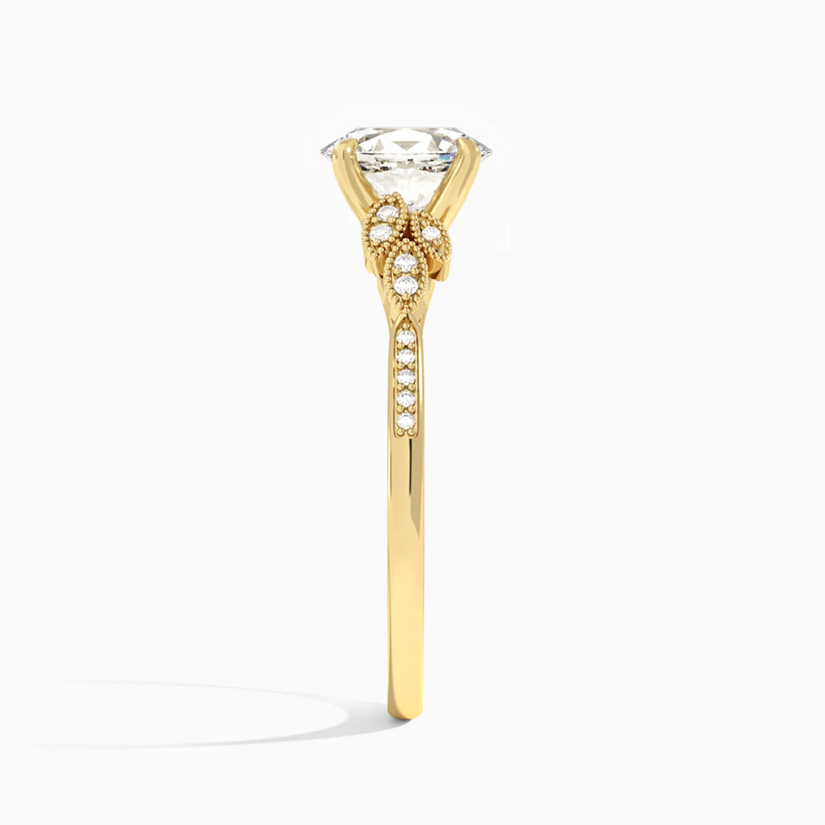 Oval Aspen Lab Grown Diamond Engagement Ring In 18K Yellow Gold, Side View