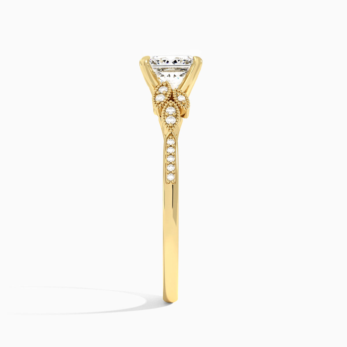 Princess Aspen Lab Grown Diamond Engagement Ring In 14K Yellow Gold, Side View