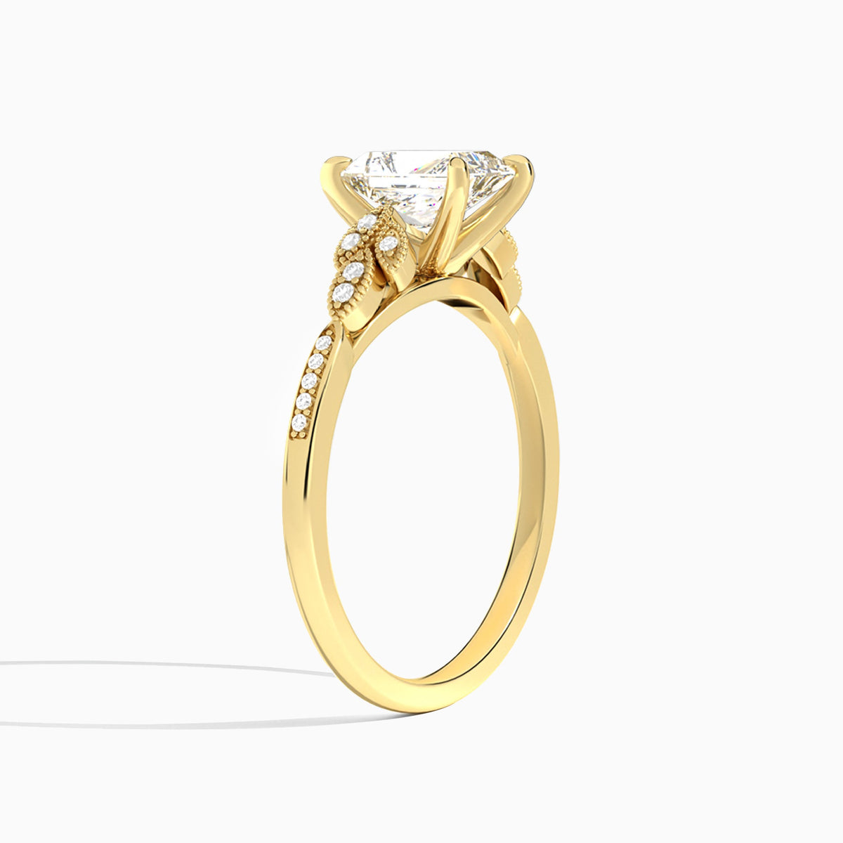 Radiant Aspen Lab Grown Diamond Engagement Ring In 18K Yellow Gold, Angle View
