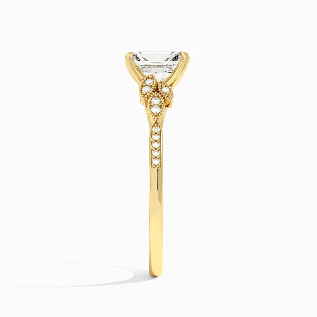 Radiant Aspen Lab Grown Diamond Engagement Ring In 18K Yellow Gold, Side View