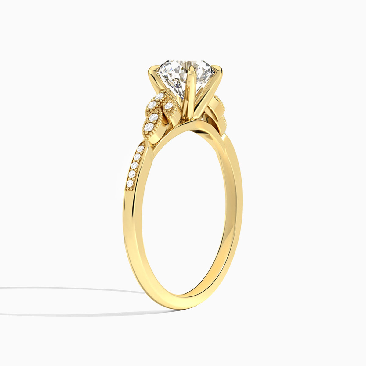 Round Aspen Lab Grown Diamond Engagement Ring In 18K Yellow Gold, Angle View