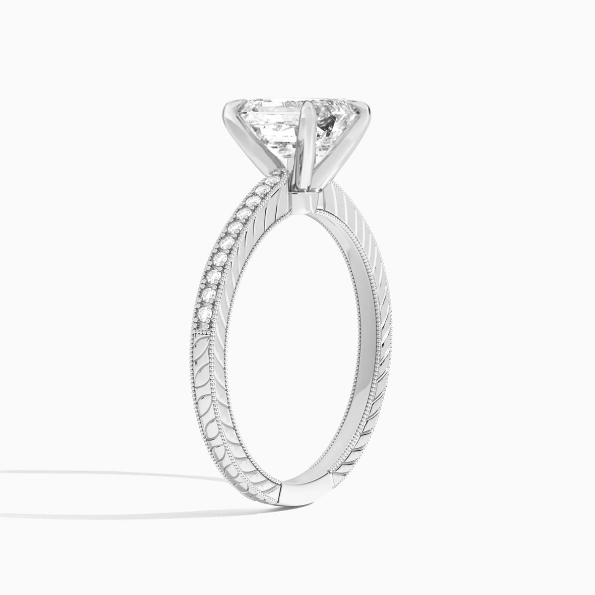 Emerald Carla Lab Grown Diamond Engagement Ring In Platinum, Angle View