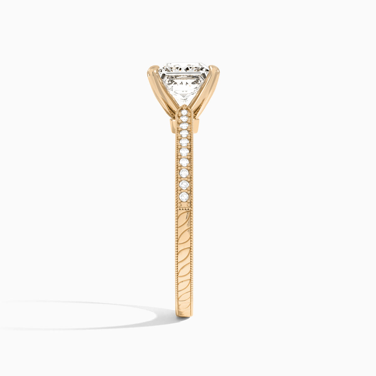 Princess Carla Lab Grown Diamond Engagement Ring In 14K Rose Gold, Side View