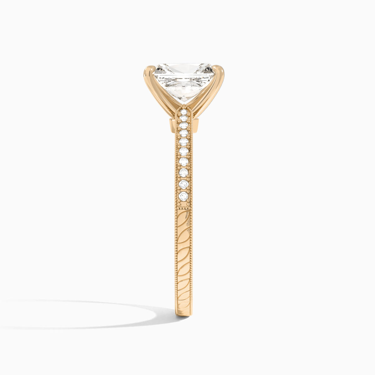 Radiant Carla Lab Grown Diamond Engagement Ring In 14K Rose Gold, Side View