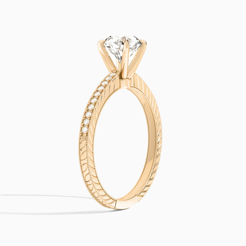 Round Carla Lab Grown Diamond Engagement Ring In 14K Rose Gold, Angle View