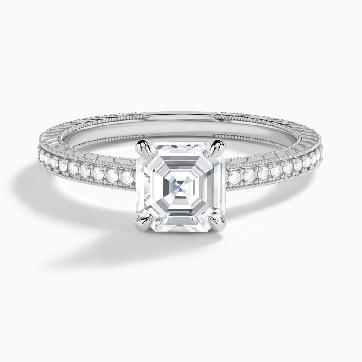Asscher Carla Lab Grown Diamond Engagement Ring In 14K White Gold - Lucenjuri