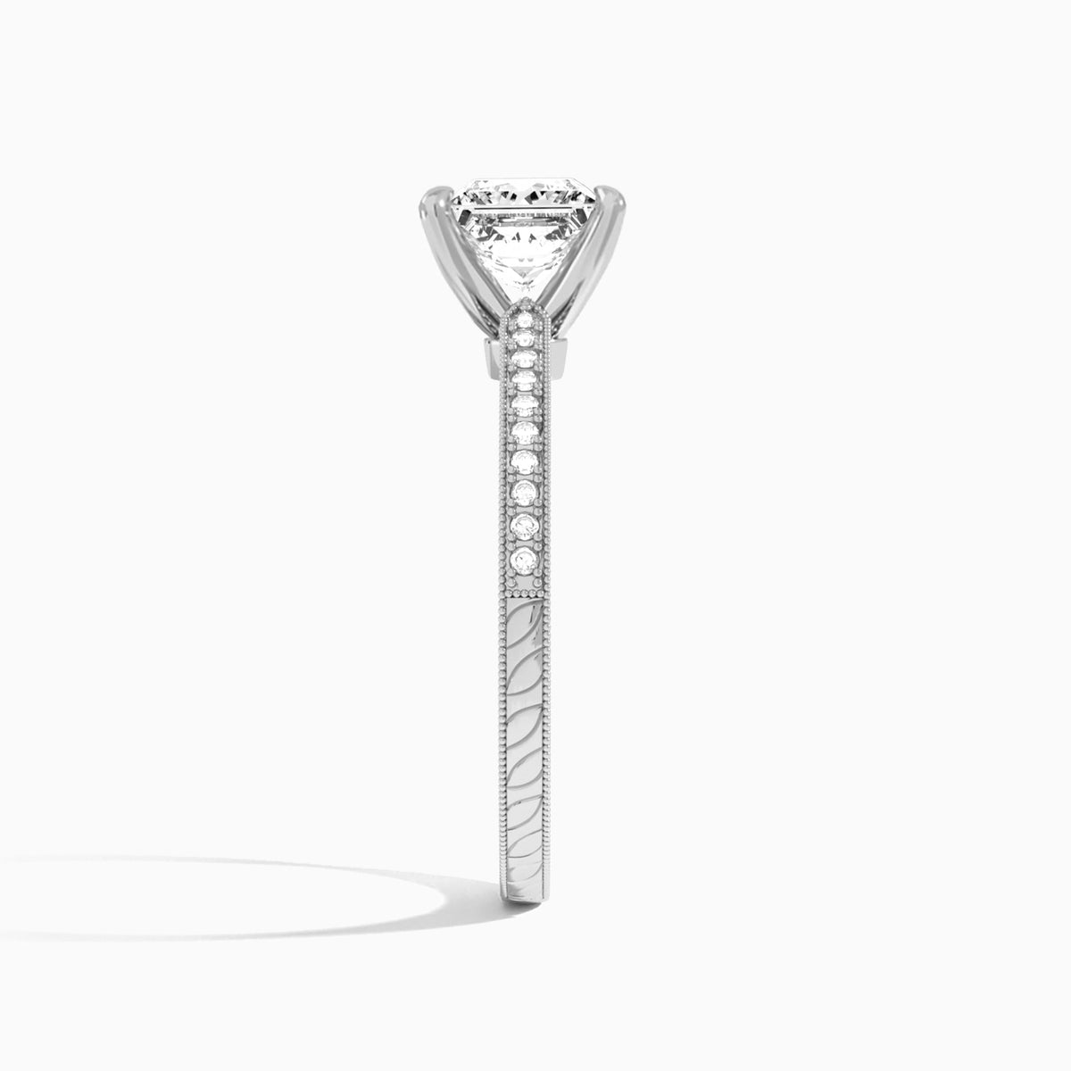 Princess Carla Lab Grown Diamond Engagement Ring In 14K White Gold, Side View