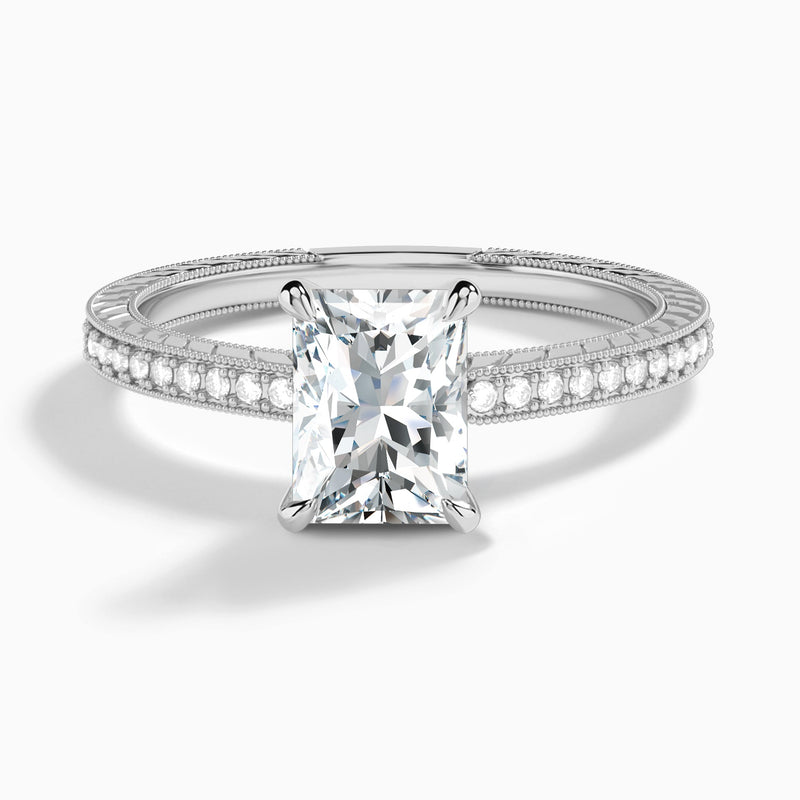 Radiant Carla Lab Grown Diamond Engagement Ring In 18K White Gold - Lucenjuri