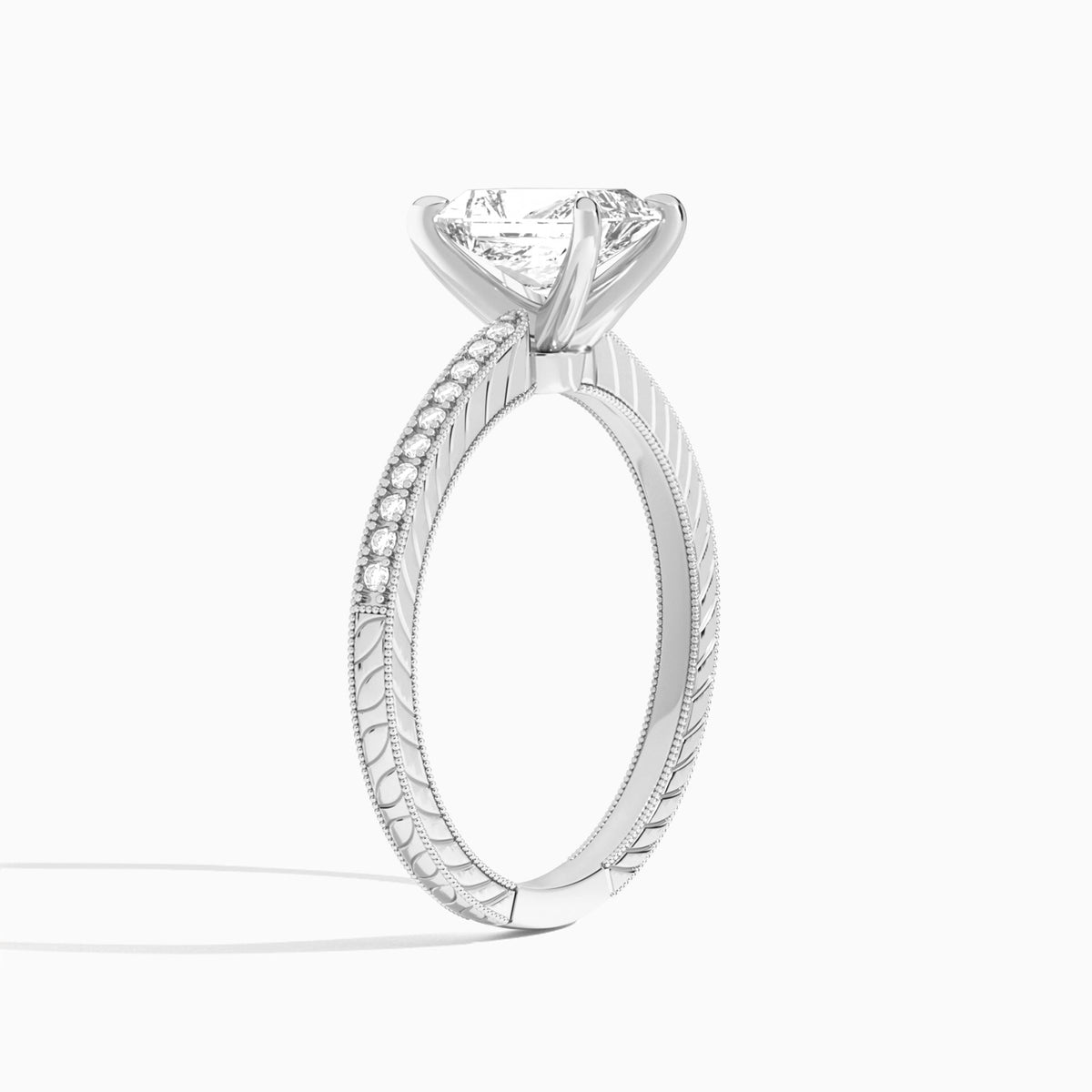 Radiant Carla Lab Grown Diamond Engagement Ring In 18K White Gold, Angle View