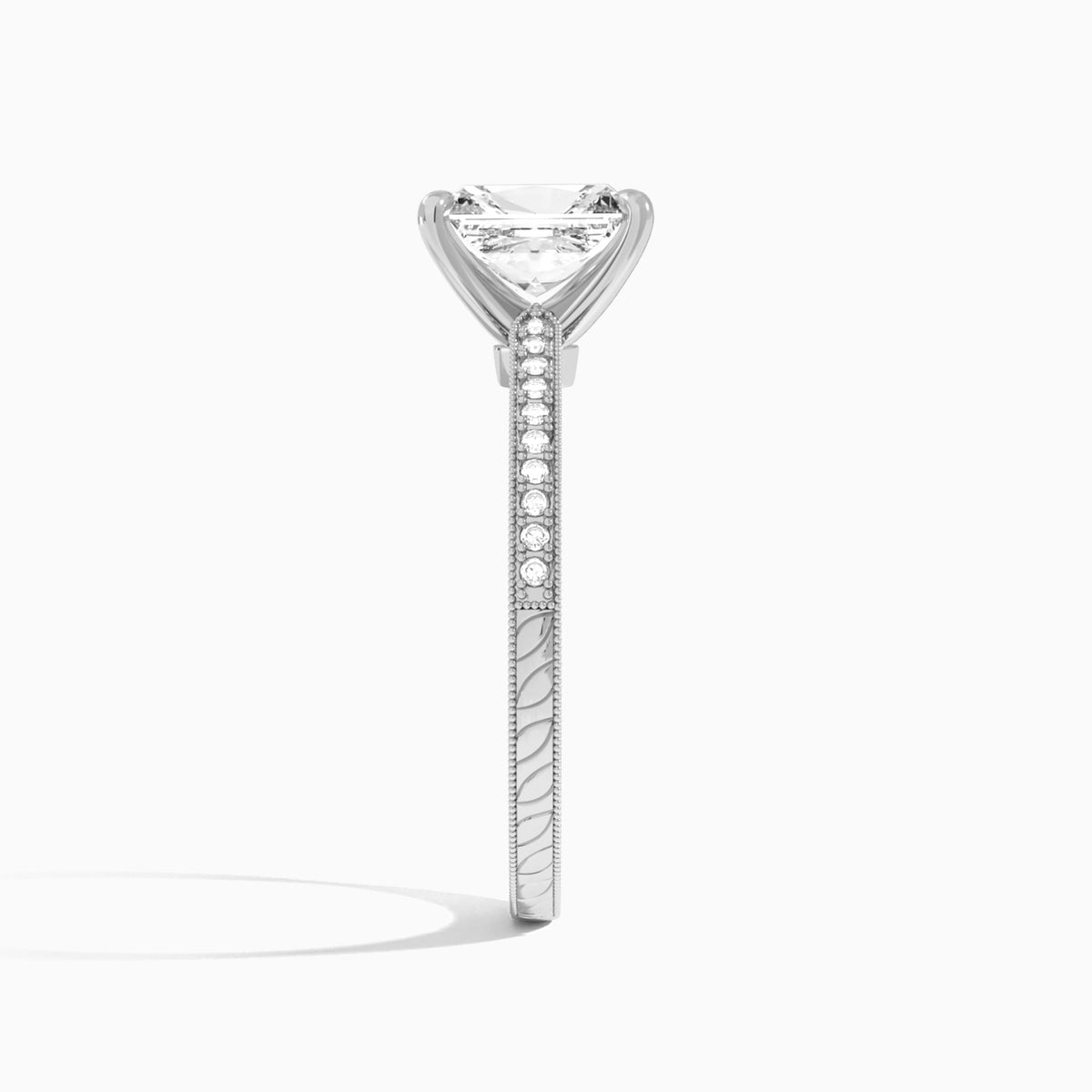 Radiant Carla Lab Grown Diamond Engagement Ring In 18K White Gold, Side View