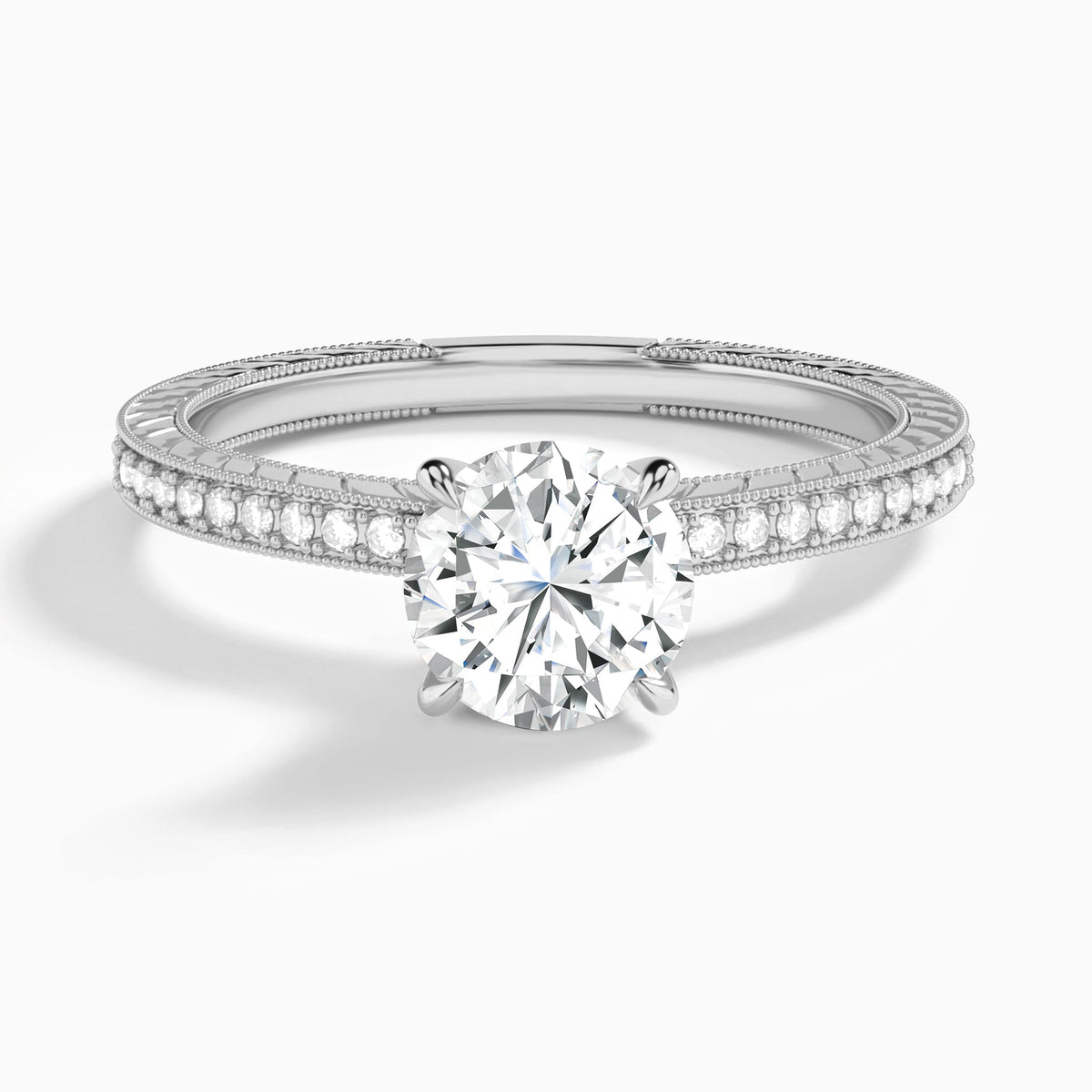 Round Carla Lab Grown Diamond Engagement Ring In 14K White Gold - Lucenjuri
