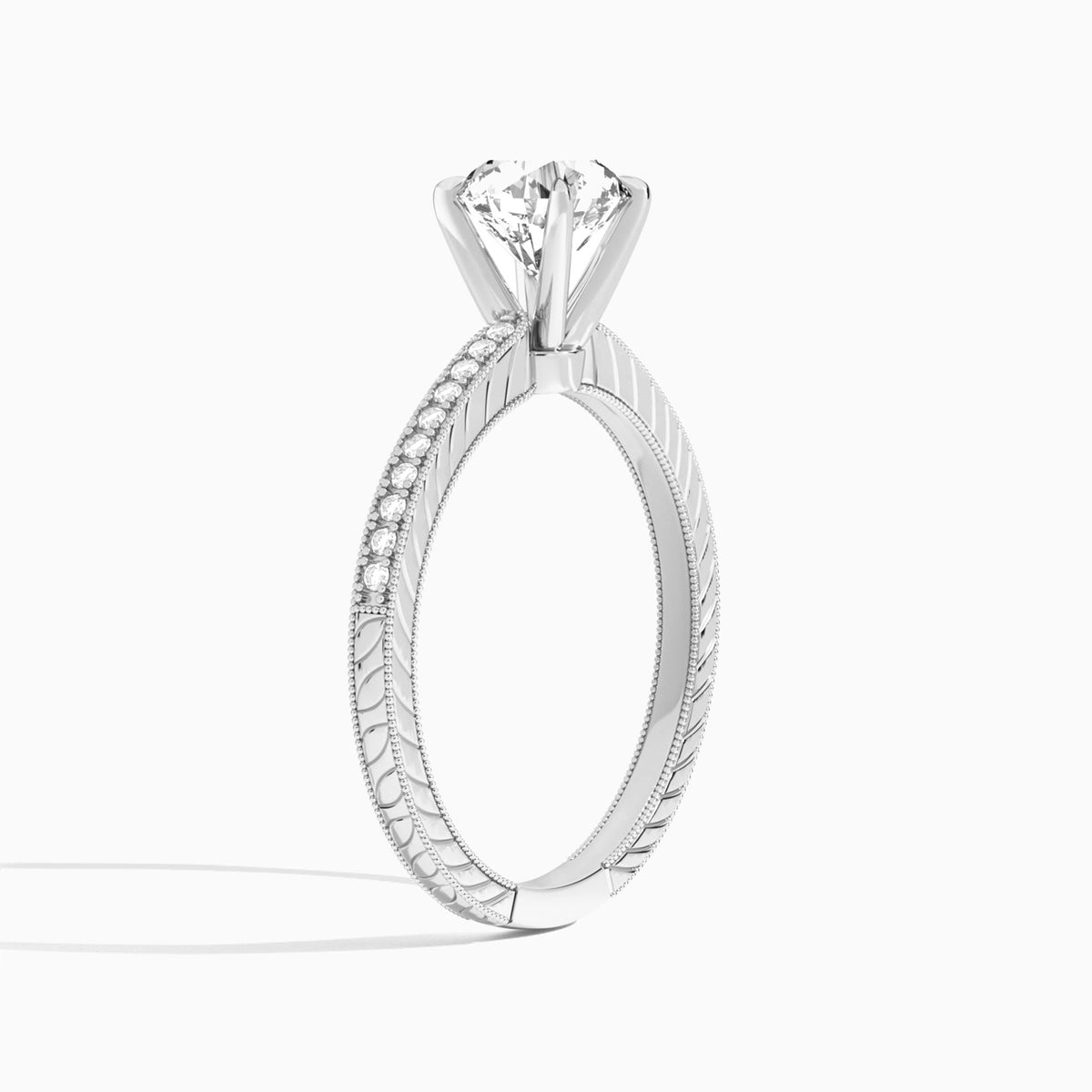 Round Carla Lab Grown Diamond Engagement Ring In 18K White Gold, Angle View