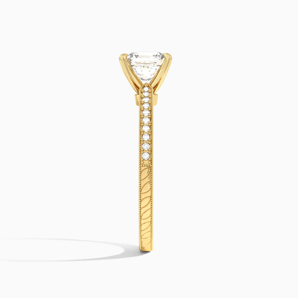 Asscher Carla Lab Grown Diamond Engagement Ring In 18K Yellow Gold, Side View