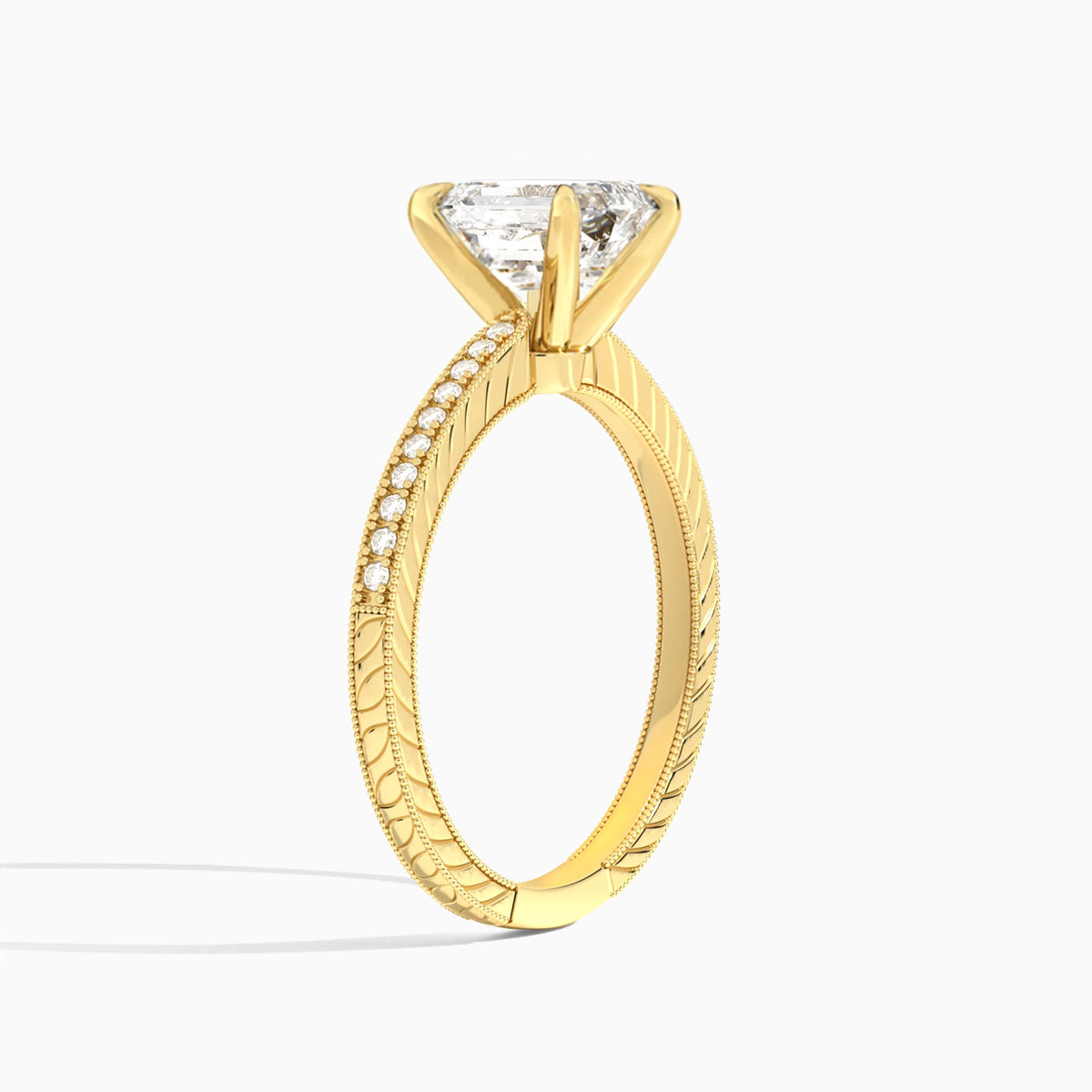Emerald Carla Lab Grown Diamond Engagement Ring In 18K Yellow Gold, Angle View