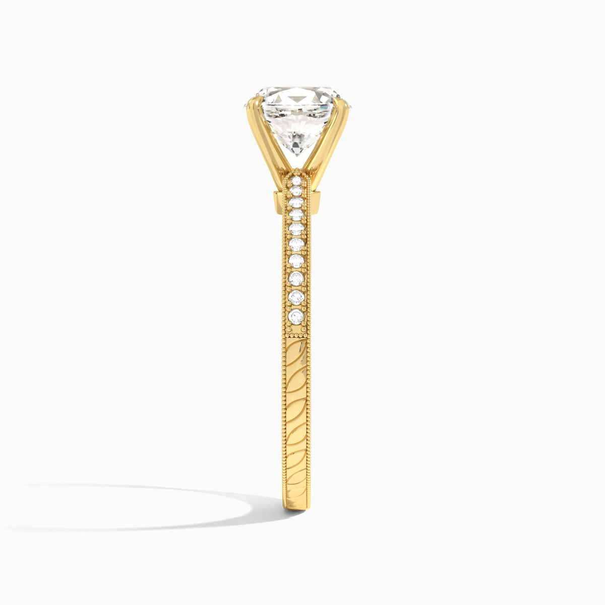 Oval Carla Lab Grown Diamond Engagement Ring In 14K Yellow Gold, Side View