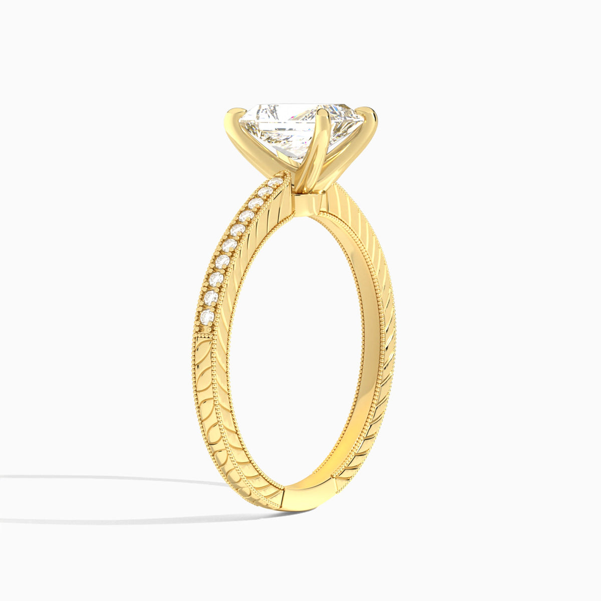 Radiant Carla Lab Grown Diamond Engagement Ring In 14K Yellow Gold, Angle View