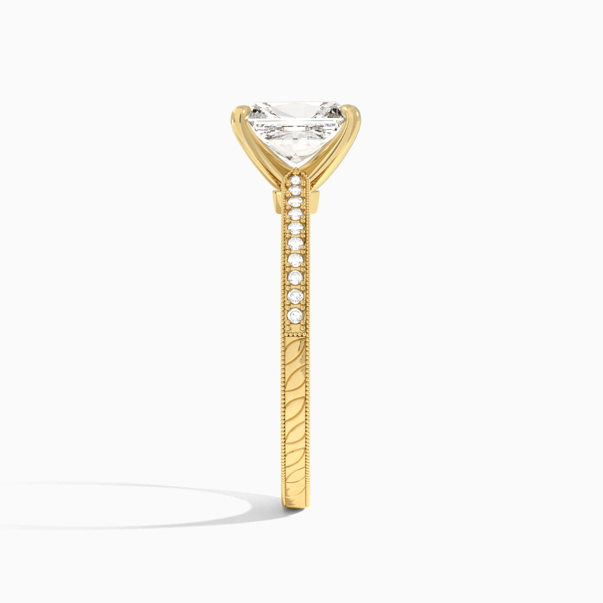 Radiant Carla Lab Grown Diamond Engagement Ring In 18K Yellow Gold, Side View