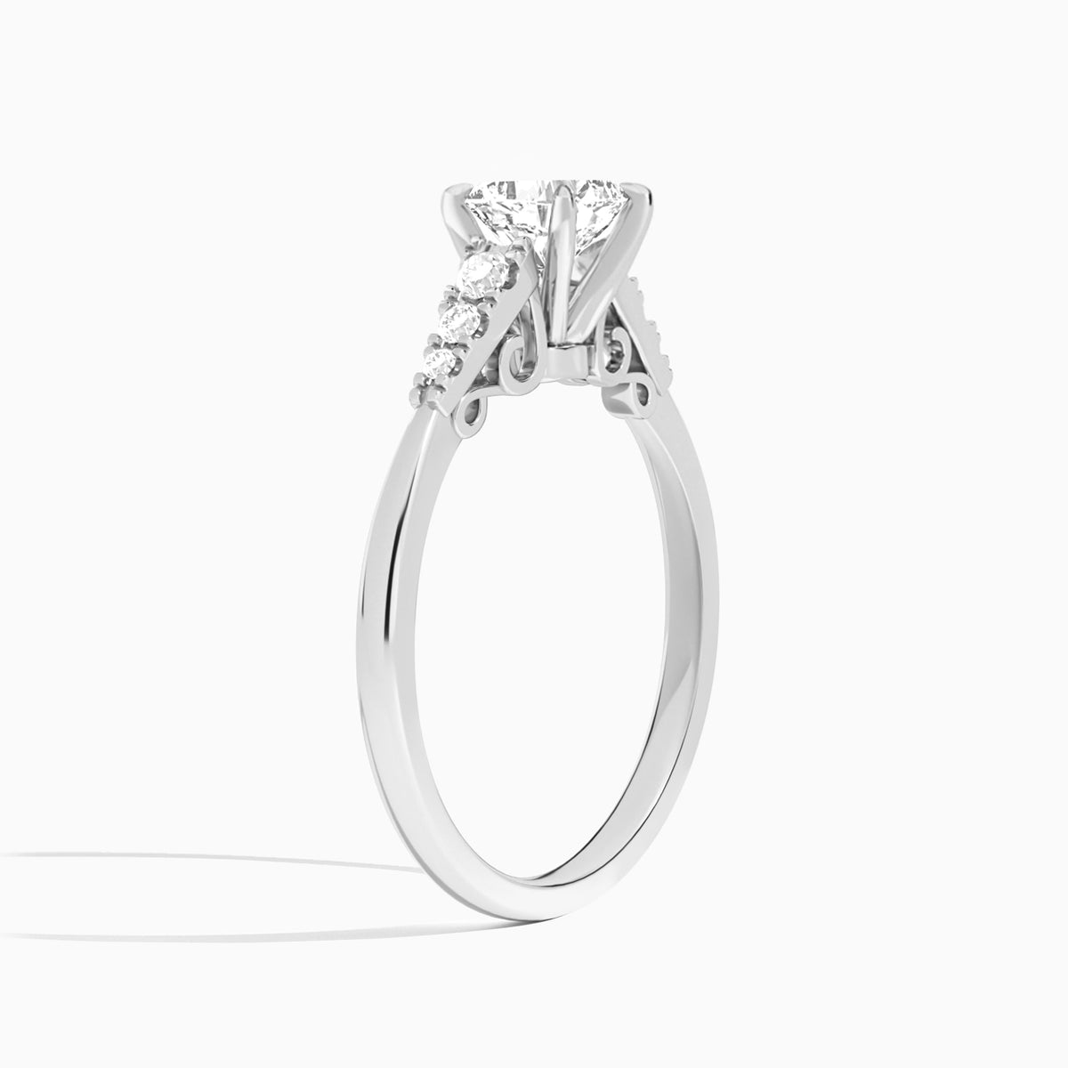 Cushion Ava Cathedral Engagement Ring In Platinum, Angle View