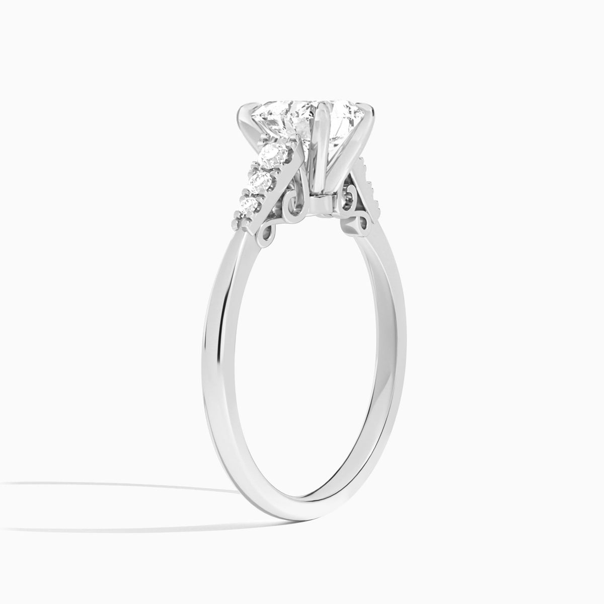 Heart Ava Cathedral Engagement Ring In Platinum, Angle View