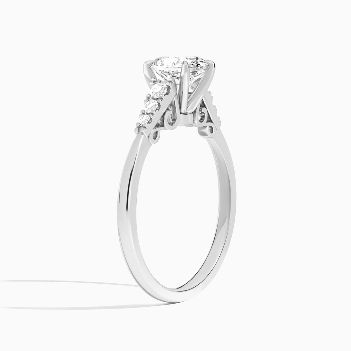Oval Ava Cathedral Engagement Ring In Platinum, Angle View