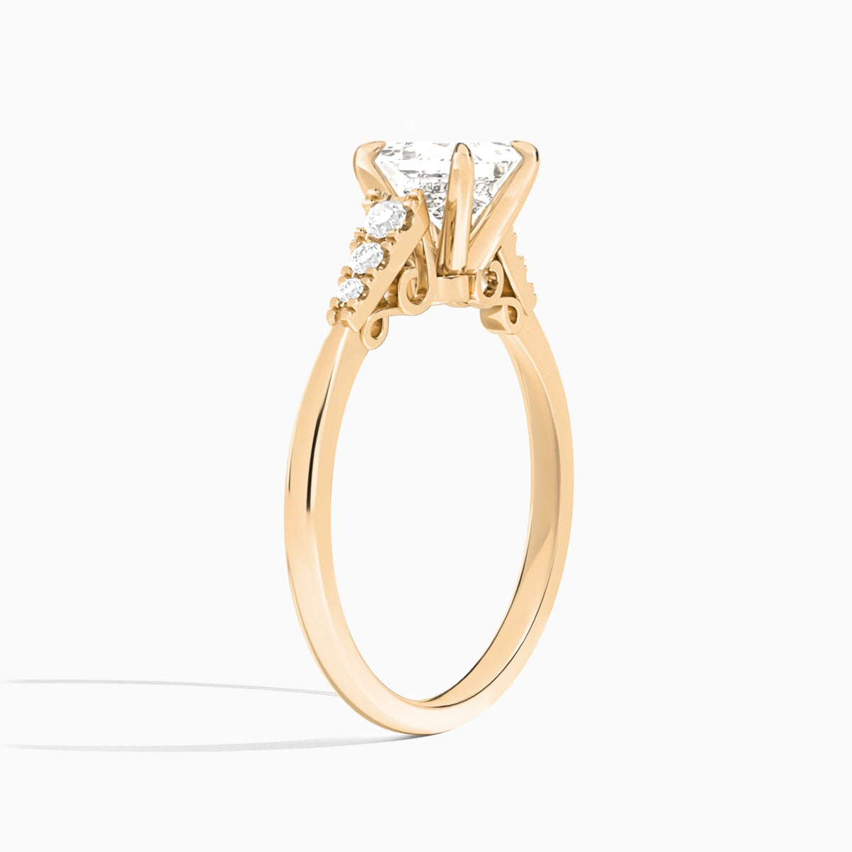 Princess Ava Cathedral Engagement Ring In 14K Rose Gold, Angle View