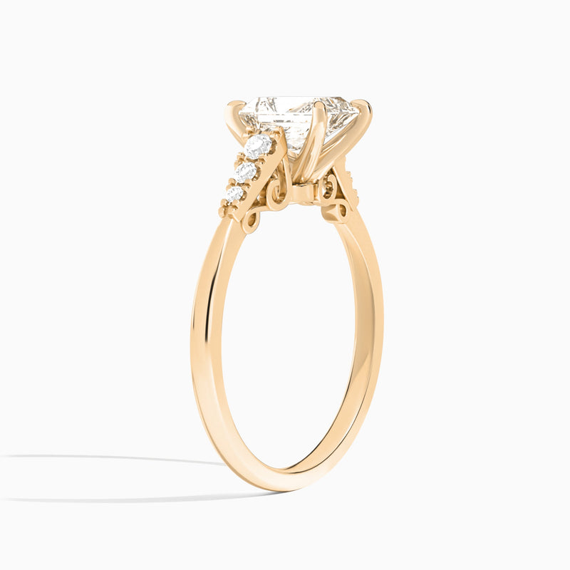 Radiant Ava Cathedral Engagement Ring In 14K Rose Gold, Angle View