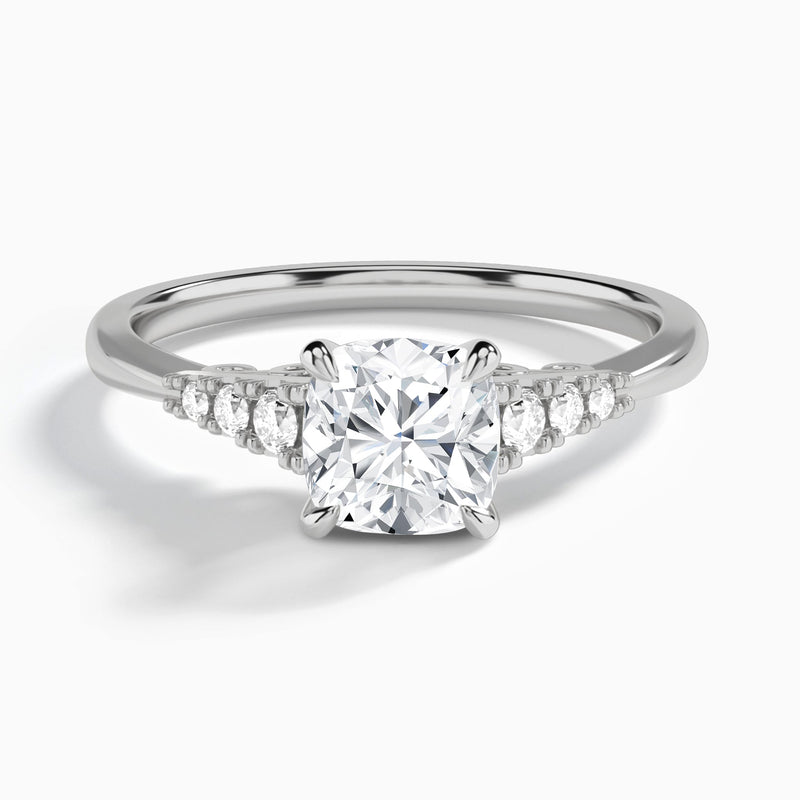 Cushion Ava Cathedral Engagement Ring In 18K White Gold - Lucenjuri