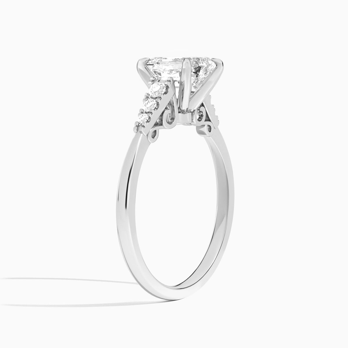Emerald Ava Cathedral Engagement Ring In 18K White Gold, Angle View