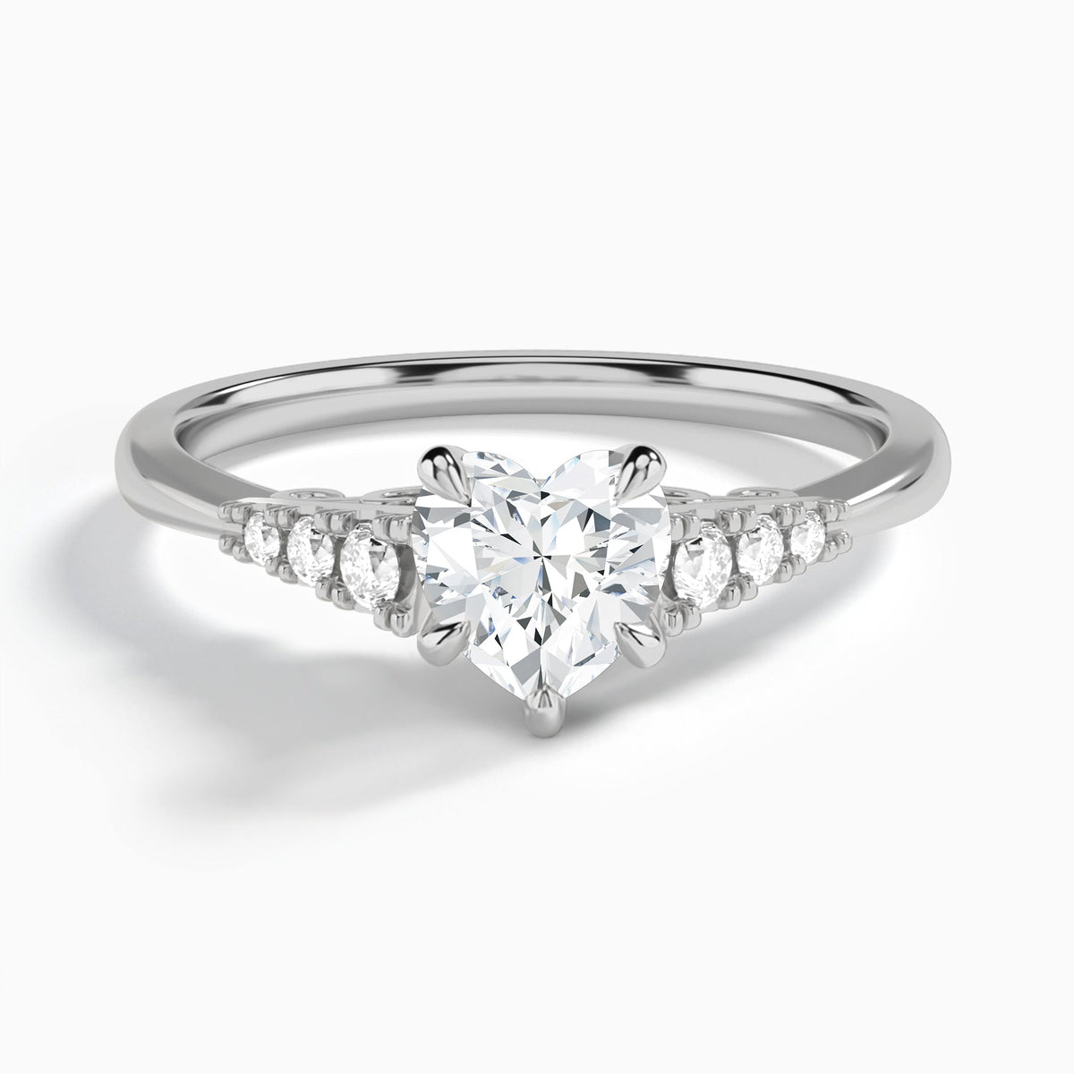 Heart Ava Cathedral Engagement Ring In 14K White Gold - Lucenjuri